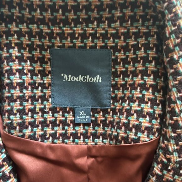 Modcloth Wool Informed Ensemble Brown Houndstooth Single Button Blazer Size XL - Picture 5 of 15